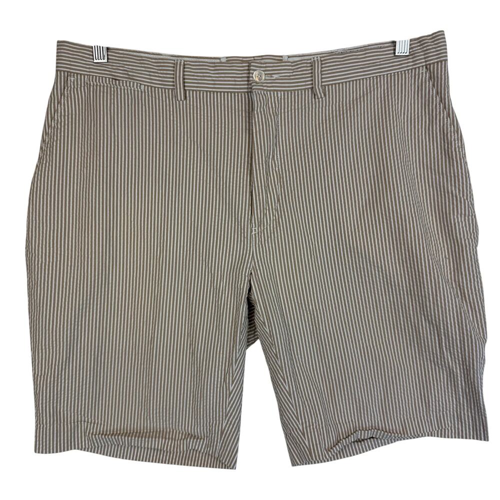 Ralph Lauren Mens 38 Seersucker Shorts Tan White Striped Summer Blend Cotton